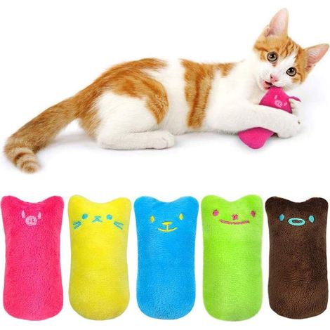 Peluche di erba gatta, 5 pezzi di giocattolo di erba gatta, cuscino creativo per tiragraffi, cuscino di erba gatta, mastica e pulisce i denti, adatto a tutti i gatti e gattini (1-2) (1/5)