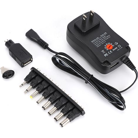 Alimentation 30W réglable 3-12V avec 9 connecteurs DC, sortie 2.1A, prise US 100-240V (1/5)