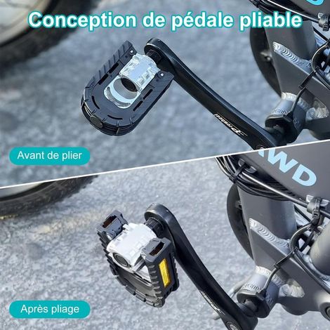 Pédales de Vélo, Pédales de Vélo Pliables en Alliage d'Aluminium avec Réflecteurs et Antirouille Φ 14mm(9/16") Facile à Plier en Métro, pour Vélo Electrique, VTT, Vélo de Route