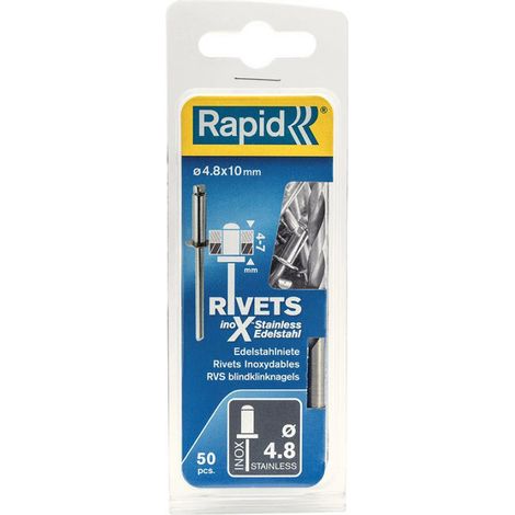 Remaches Ř De Acero Inoxidable 48 X 10 Mm Incl. Perforar 50 Unidades Blister Rápida