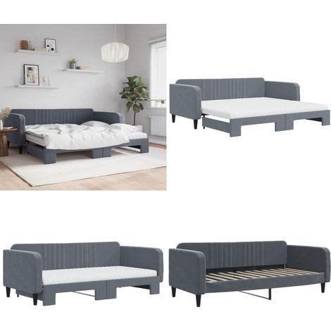 vidaXL Tagesbett Ausziehbar mit Matratzen Dunkelgrau 100x200 cm Samt (1/5)