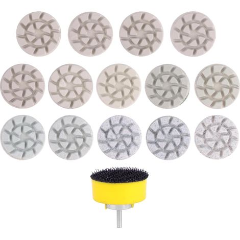 14pcs 25mm Mini Disques Polissage Diamant, Tailles Grain 50-10000, Humide/Sec Disques Ponçage Eau Kit pour Granit Marbre Béton Carrelage Meulage Détail avec 2,3mm Support Meule (1/5)
