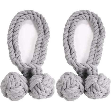 2 Stück Vorhang Zugband Gardinenhalter Handstricken Baumwoll Seil mit Ball (1/4)