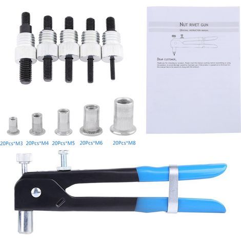 Rivet Nut and Rivet Gun Kit, Sizes M3 to M8, for Riveting Fasteners (1/5)
