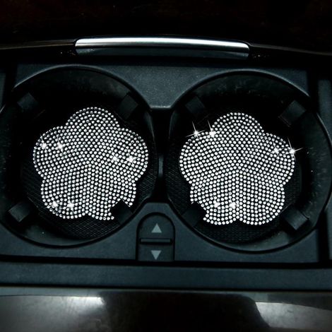 Lot de 2 coussins de tasse universels pour voiture, forme prune, incrustés de strass, antidérapants, isolants thermiques en PVC, intérieur auto, blanc (1/5)
