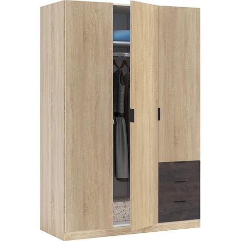 Tendencio – Armoire industrielle 3 portes 180 cm hauteur – 2 modules avec penderie amovible et 3 tiroirs métalliques – Finitions en aluminium