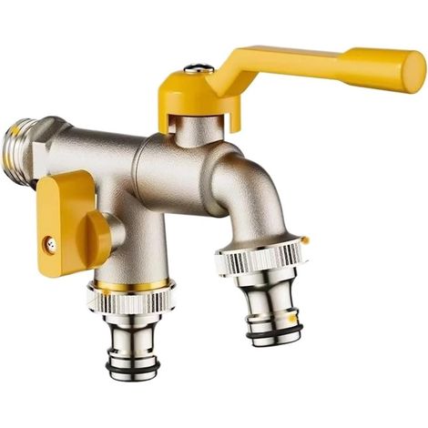 Wasserhahn aus Vollkupfer für den Innen- und Außenbereich, ein Zulauf, zwei Auslässe, 4-Punkt-Ventil, doppelt blütenförmig, für den Garten
