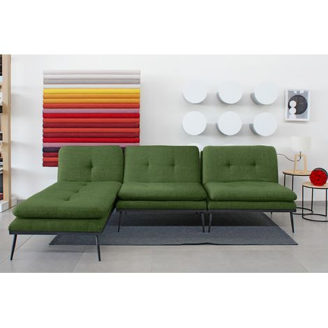 Divano con penisola 3 posti, divano letto modulare con chaise longue PILAR - Divano salotto Soggiorno, Design Moderno in Tessuto, Schienale reclinabile Gambe in metallo - VERDE (1/2)