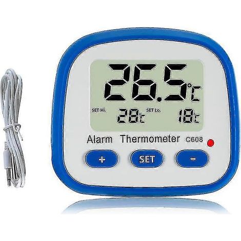 Thermomètre numérique pour réfrigérateur-congélateur avec aimant et support. Thermomètre facile à lire avec indicateur LED. (1/5)