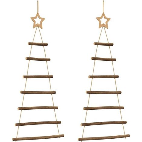 Deux sapins de Noël suspendus en forme d'étoile, 42x90 cm, fabriqués à partir de branches naturelles. (1/5)