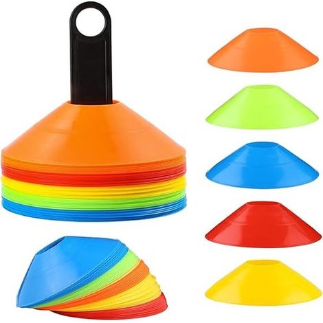 Lot de 50 coupelles marqueurs avec support et sac, cônes d'entraînement pour football, sport, entraînement et exercices (1/4)
