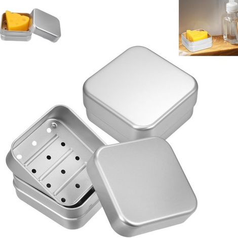 Lot de 2 - Porte-savon en aluminium - Boîte à savon rectangulaire - Porte-savon - Salle de bain - Porte-savon de douche - Boîte à savon - Porte-savon de voyage avec couvercle et égouttoir - Boîte de r (1/5)
