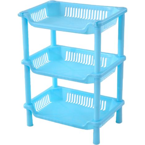 Étagère de bureau/sur pied à trois niveaux, étagère de salle de bain sur pied, convient pour la salle de bain et la cuisine, bleue. (1/5)