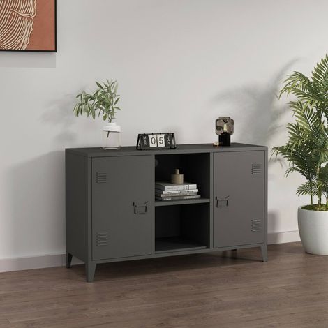 Dmora - Kommode Ribes, Wohnzimmerbuffet, Wohnzimmer-Sideboard, Moderne Küchen-Speisekammer, 120x40 h73 cm, Schiefer (1/5)
