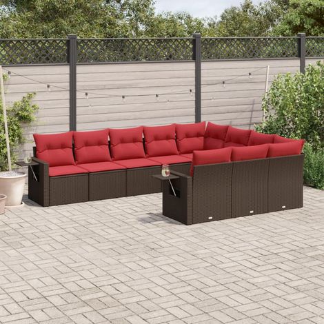 10-teiliges Gartensofa-Set mit Kissen, braun, Polyrattan (1/5)