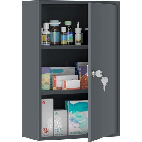 Armoire à pharmacie murale, meuble de salle de bain avec 3 étagères, 2 clés, 40 x 18 x 60 cm, grise (1/5)
