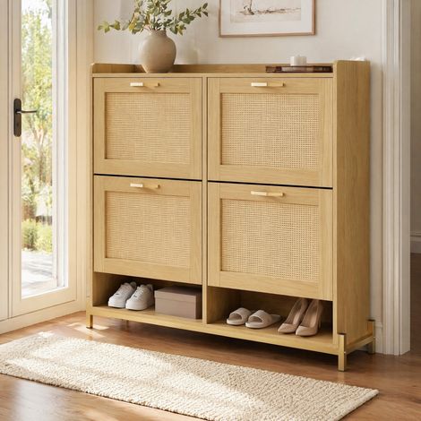 MEUBLIV Mueble zapatero de madera 108,5 x 24 x 100 cm color madera – 4 puertas (1/5)