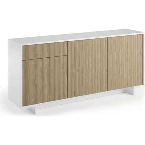 Buffet 3 portes à cadre avec tiroir à ouverture par pression, blanc et clair, 170 x 42 x 78 cm - Terraneo