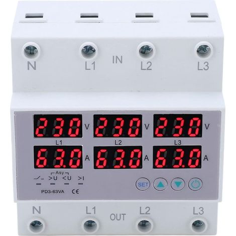 Voltmètre triphasé sur rail DIN, CA 390-500 V, voltmètre ampèremètre triphasé sur rail DIN, protection automatique contre les surtensions et les surintensités, multitesteur (63 A)