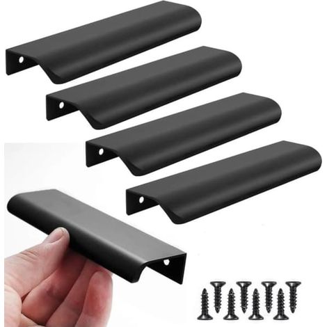 Quatre poignées de meuble dissimulées noires de 120 mm, en alliage d'aluminium, pour cuisines, tiroirs, portes de placards et armoires (vis incluses, couleur aléatoire). (1/5)