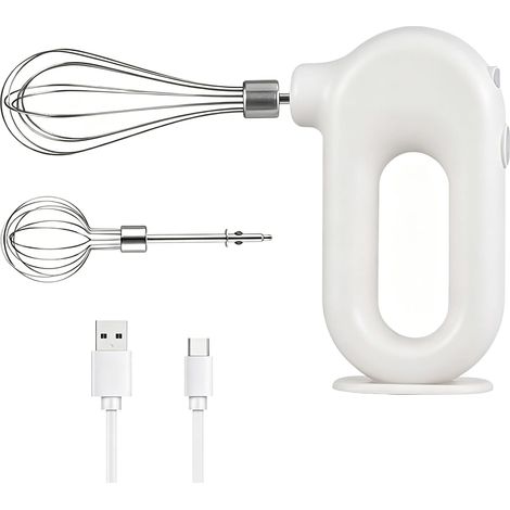 Batteur à main sans fil, batteur électrique, fouet electrique, batteur oeufs en neige, Mini batteur à oeufs électrique, Mini batteur à main réglable à 4 vitesses, USB Charing, 1500mAh(Blanc) (1/5)