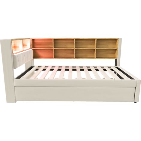 Sofá cama multifunción 90x200 cm con cama extraíble 90x190 cm beige (1/5)