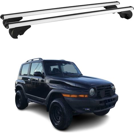 OMAC Aluminium Dachträger Querträger für SsangYong Korando II 1996-2006 – TÜV / DIN 75302:2019 – Abschließbar – Max. 75 kg – 2 Stangen Silber (1/5)