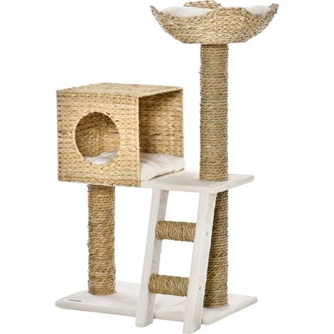Albero tiragraffi per gatti centro attività 57 x 37 x 100,5 cm comfort e graffio design essenziale in truciolato grigio chiaro 210007657
