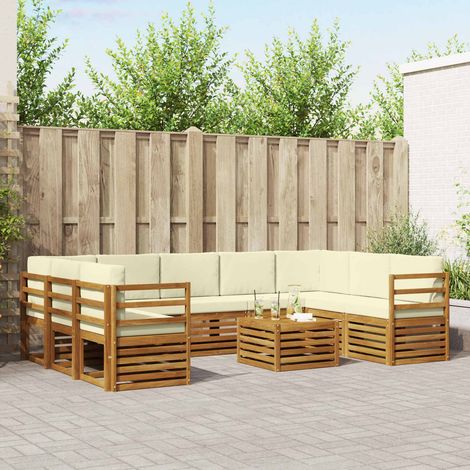 vidaXL Outdoor-Sofagarnitur 10 Stk. Natur und Creme (1/5)