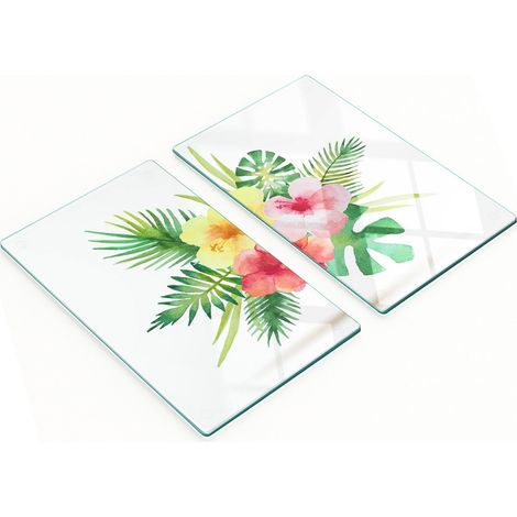 Tablas de cortar de vidrio para cocina con estampado de flores hawaianas, 2 x 30 x 52 cm.