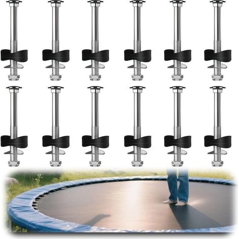 Lot de 12 boulons de fixation pour trampoline avec écrous, rondelles et capuchons. Accessoires pour une installation sécurisée. Pièces de rechange durables pour trampolines de jardin et d'extérieur. (1/4)