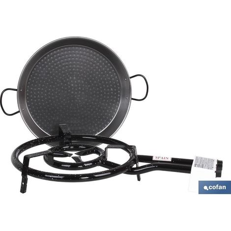 Kit paellera + fornello Include una padella per paella di acciaio levigato Pack completo