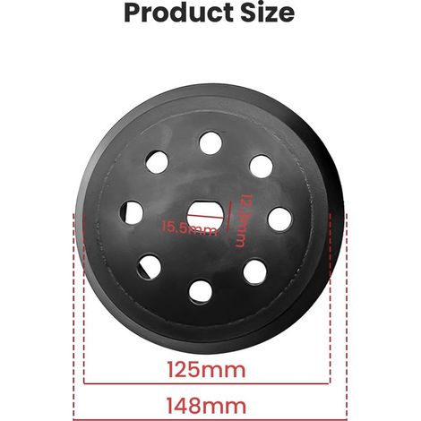 Schleifteller, 125 mm, 8 Löcher, 8-Loch-Schleifscheibe, kompatibel mit Black & Decker BD190 KA190E SPEC375 125 mm Schleifscheiben-Trägerteller (1/3)