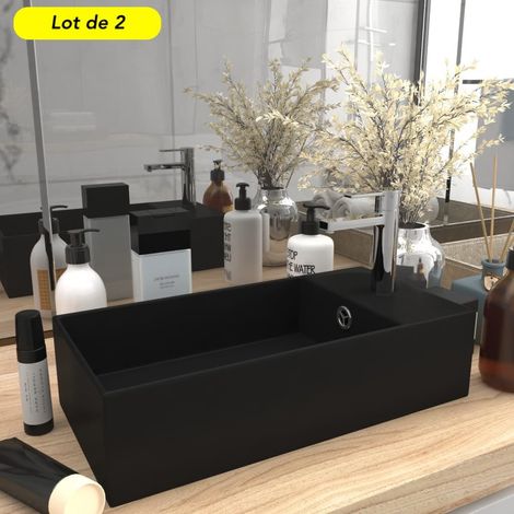 Lot de 2 Lavabos de Salle de Bain Chic & Moderne Noir. SANS Mitigeur (1/5)