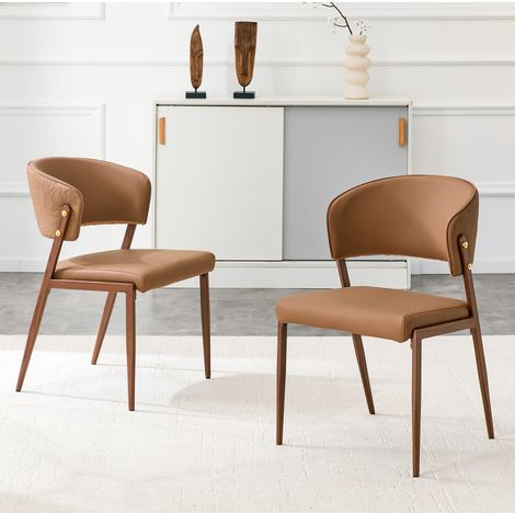 Juego de 2 sillas de comedor de PU marrón, respaldo ergonómico OKMYHOME (1/5)