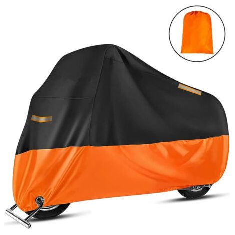 Housse de Protection Impermeable pour Moto Scooter Couverture Extérieur 210D Résistant aux déjections d'oiseaux, à la Poussière/ Neige/ Pluie, au Vent, Soleil, XXL 245x105x125cm Noir+Orange (1/5)