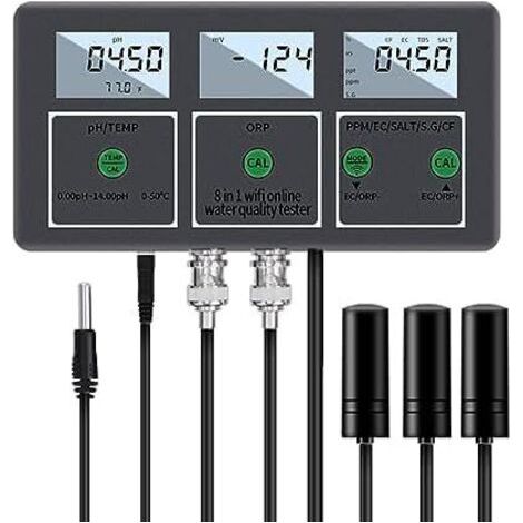 Testeur de qualité de l'eau numérique WiFi 8 en 1, contrôle par Application de Moniteur Intelligent Multifonction, testeur de qualité de l'eau, Compteur PH EC TDS Salt SG.Temp ORP CF, pour Aquariums (1/5)