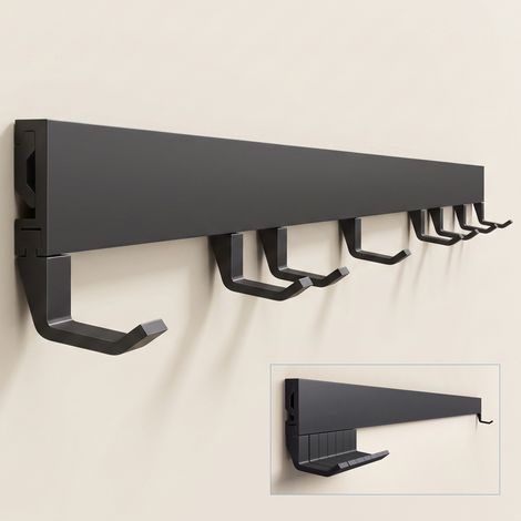 doporro Wandgarderobe aus Aluminium mit verschiebbaren Garderobenhaken, Garderobenleiste mit Kleiderhaken für Flur, Bad, Küche & Schlafzimmer, 80 cm, Matt Schwarz, Stalo-10