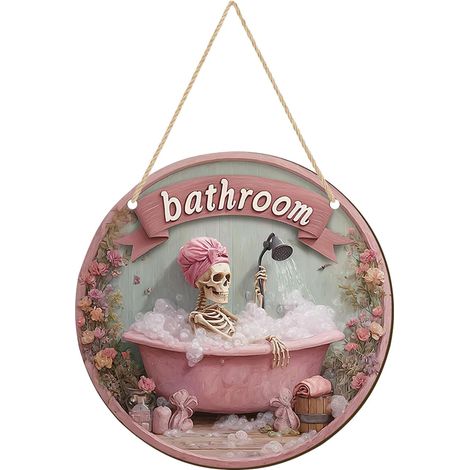 Panneau Porte Halloween Ornement Rond Effrayant Et Mignon Panneau D'Halloween Squelette Rose Pour Fenêtre, Entrée, Mur, Clôture, Cour, Porche, Patio, Chambre, Salle De Bain (1/5)