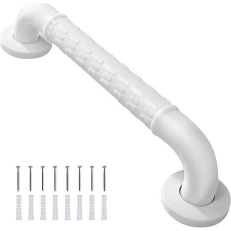 Barre d'appui murale, barre d'appui de douche, barre d'appui de toilette, 50 cm, blanche, acier inoxydable, poignée antidérapante, barre d'appui murale pour salle de bain/douche/toilettes, aides à la (1/5)