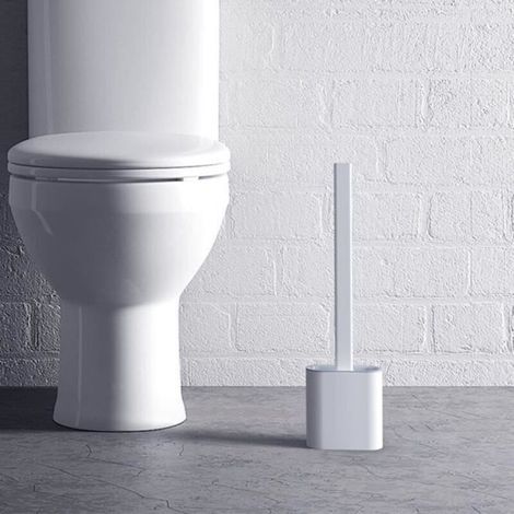 Brosse De Toilettes en Silicone Flexible avec Support, à Tête Plate avec Poignée Longue Antidérapante pour Salle De Bain - blanc (1/3)