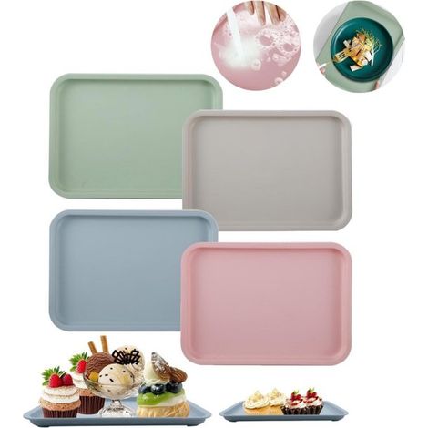 Rechteckiges kleines Serviertablett, 4 teilig, Teetablett, Speisetablett, Dekotablett, Mini Tablett, rutschfest, wiederverwendbar, für Küche, Caf (1/5)
