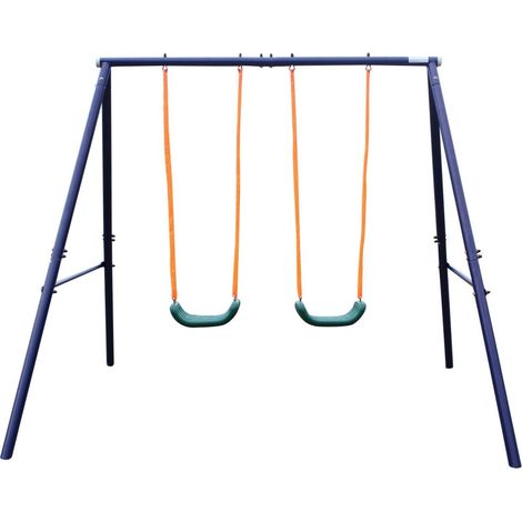 CHICFURN Columpio doble para niños de 3 a 8 años 259,08 x 187,96 x 180,34 cm acero azul verde (1/5)