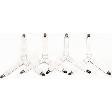 Sangles pour Draps de Lit 4 Pièces Attache Drap Housse Triangle Attache Matelas élastique Tendeur de Draps Réglable Bretelles Sangle pour Matelas Blanc (1/5)