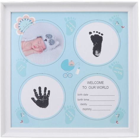 Kit d'empreintes de mains et de pieds pour nouveau-nés (garçons et filles) - Cadre en plastique résistant à l'usure - Bleu (1/5)