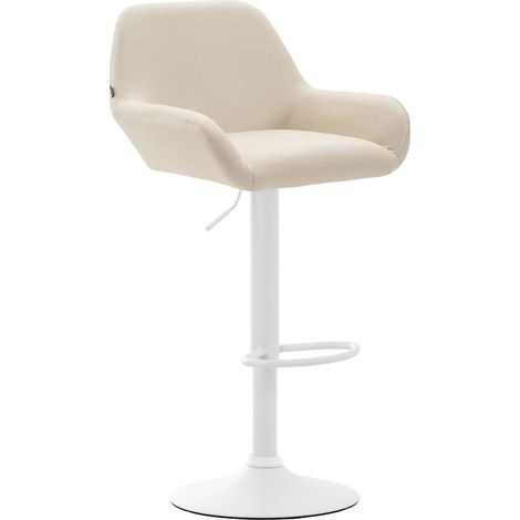 Sgabello da bar x1 con poggiapiedi e braccioli in similpelle color crema base a tromba in metallo bianco 100005596