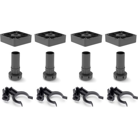 Kit di 4 piedini regolabili Bone con base quadrata per mobili, altezza 100 mm, regolabile 98-140 mm, Tecnoplastica, Nera 2024417 EMUCA (1/5)