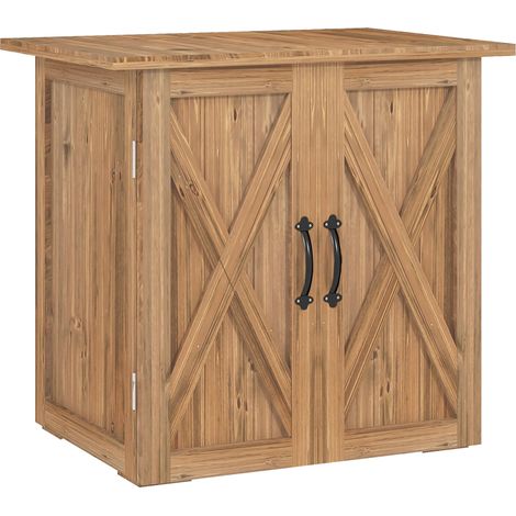 Abri de jardin en bois avec 2 portes et poignées, style champêtre, 77 x 55 x 72 cm, marron bois traité contre les insectes et la pourriture