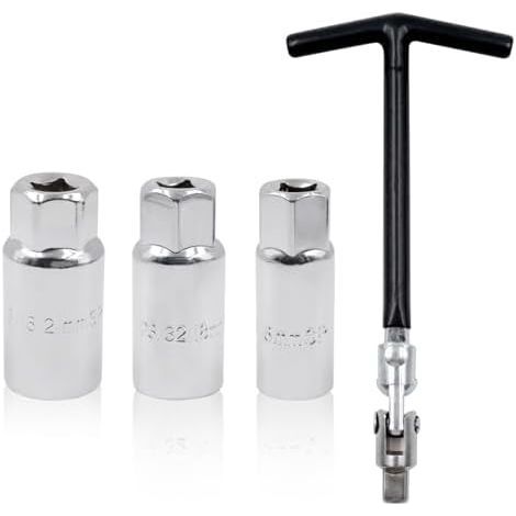 Noire Extracteur de Bougies, clé à Bougie 3 Douilles 16mm 18mm 21mm, Universelle Clé Douille Poignée en T, Outil Retrait Bougies d'Allumage pour Voiture Moto - (1/5)