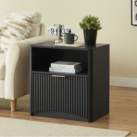 Nachttisch mit offener Nische und Schublade, goldenen Griffen, 58 x 38 x 60 cm, schwarz HAVRYA (1/5)